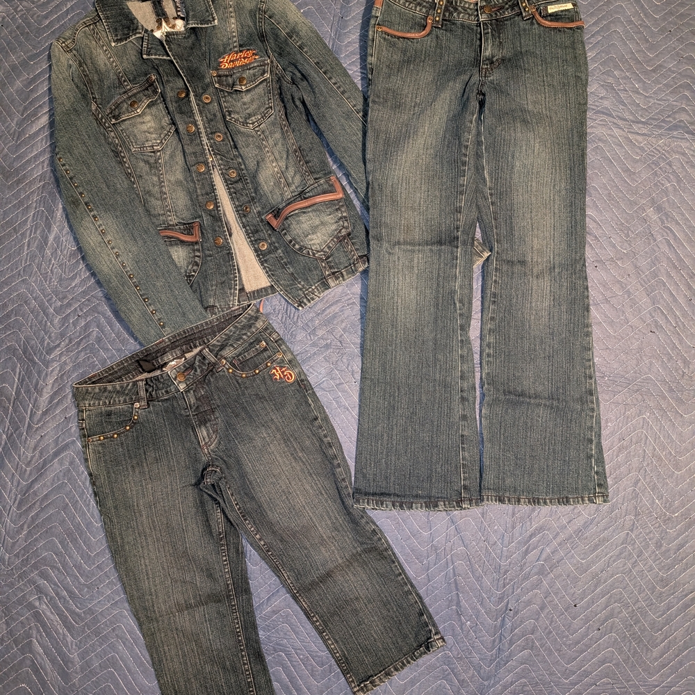 Harley-Davidson Denim Jacket and Jeans Set - Blue and Orange